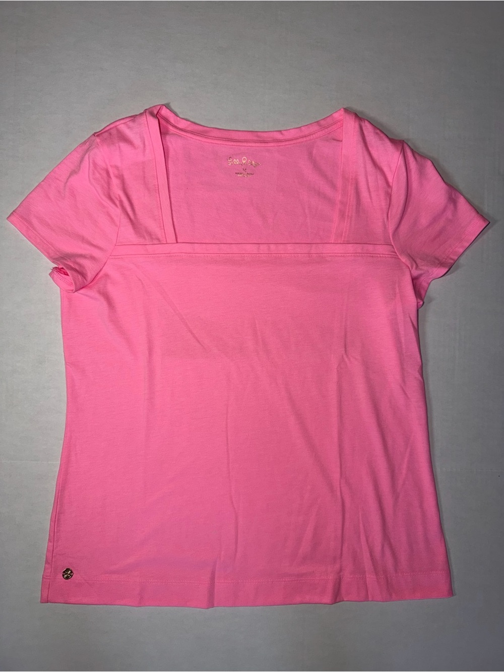 Lilly Pulitzer Bright Pink Square-Yoke Short Sleeve Tee